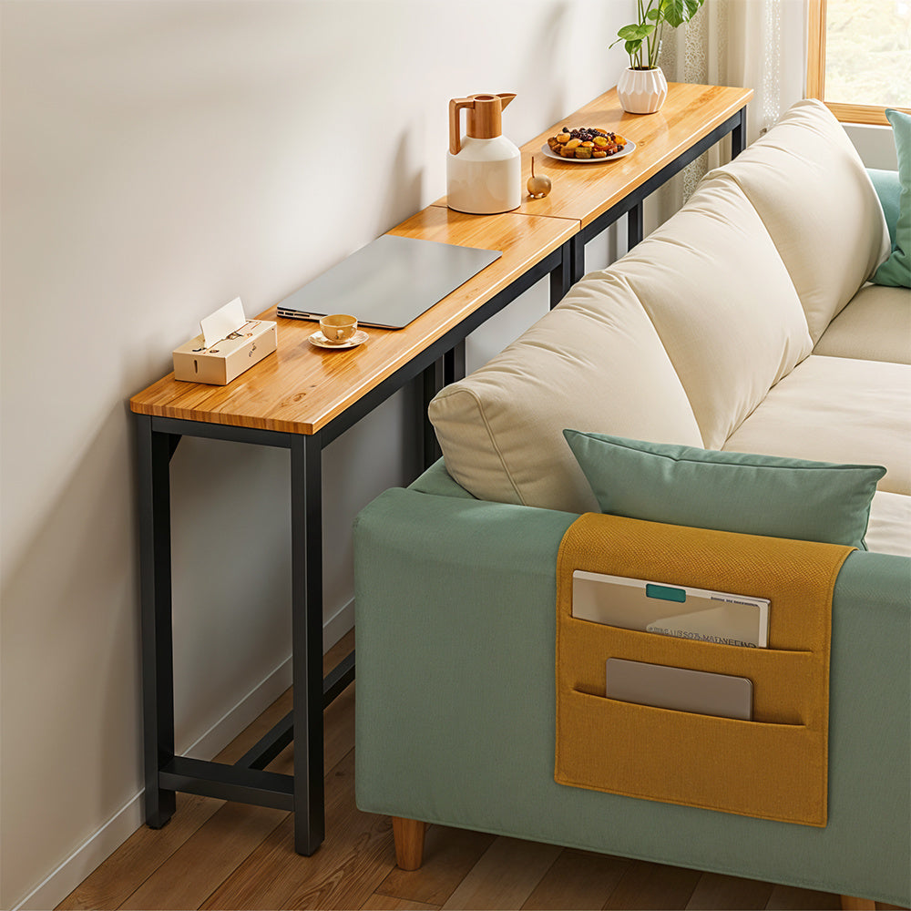 Minimalist Wooden Console Table - Slim Wall-Mounted Single/Double Tier Entryway Shelf with Carbon Steel Frame, Space-Saving Narrow Hallway Table, Bedroom/Living Room Table (80x20cm, MDF Wood + Black/White Metal)