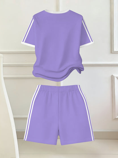 2pcs Set, Easy Bow Print Short Sleeve T-Shirt And Shorts Set, Star Style, Suitable for Spring And Summer, Back-To-School Outfit, Y2K Fashion, Campus Activities, Comfortable Casual, Fashionable And Playful, Hippie Style, Retro Sweet American Style