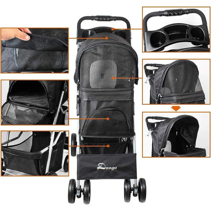 Foldable Pet Stroller With Rain Cover, Portable Foldable Outdoor Walking Cart with Large Space, Hand-Pull Design, Durable Oxford Fabric, Ergonomic Handle & Ventilation Mesh, Lightweight & Sturdy Frame For Small To Medium Dogs - Outdoor Pet Carrier, Modern