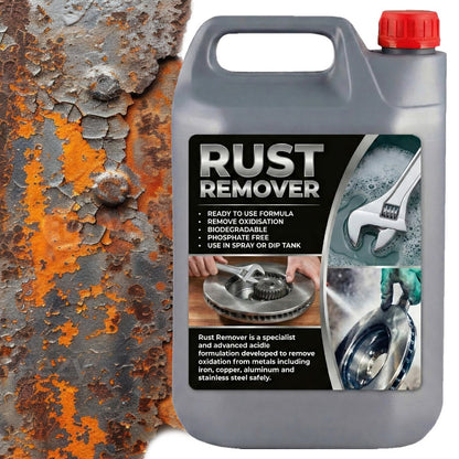 Liquid Rust Remover Solution 5L High Performance Dissolves Rust & Oxidation on Iron Copper Aluminium Chrome Steel Tiles No Scrubbing Required for Cars Home & DIY