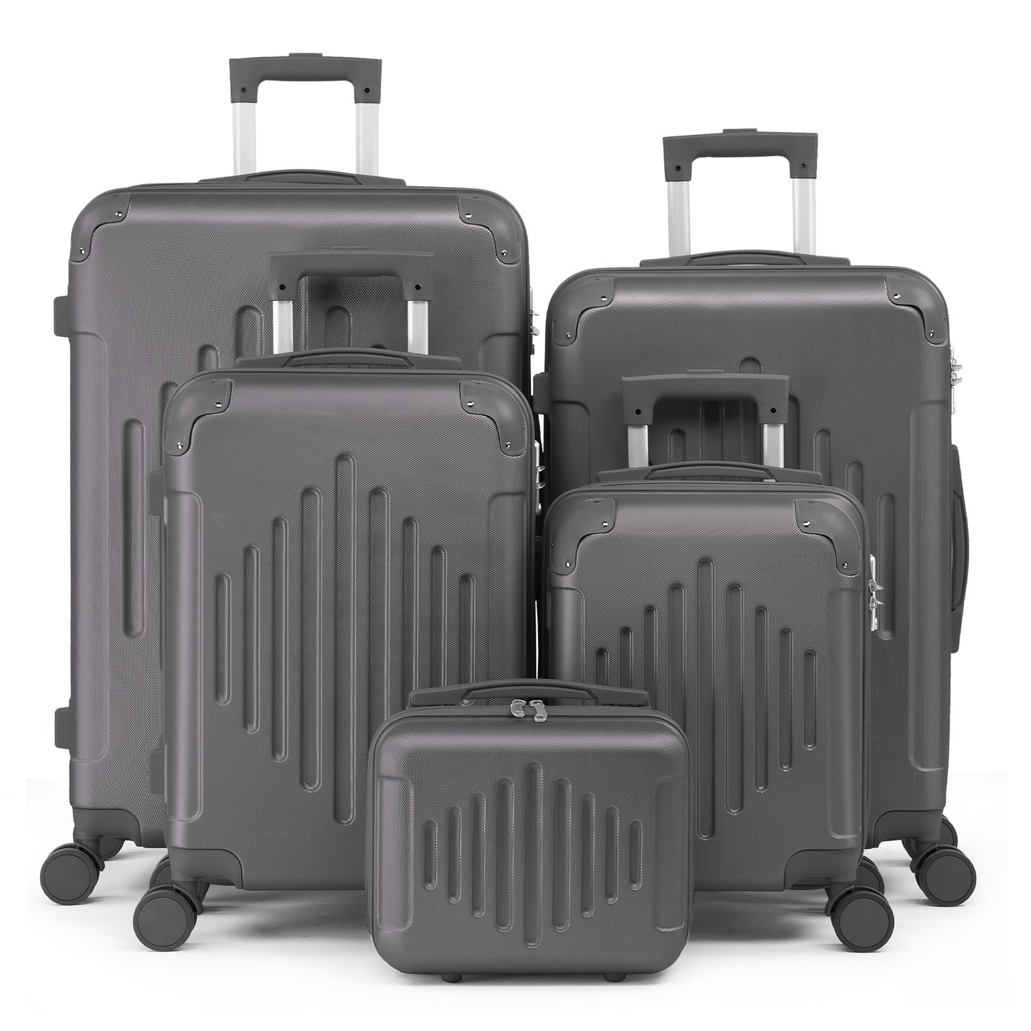 5pcs Luggage with Corner Protectors, 12/ 16/ 20/ 24/ 28-Inch, Durable Hard Shell, 360 Spinner Wheels, Multifunctional Large Capacity, Lightweight Travel Suitcase