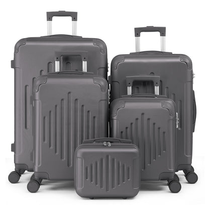 5pcs Luggage with Corner Protectors, 12/ 16/ 20/ 24/ 28-Inch, Durable Hard Shell, 360 Spinner Wheels, Multifunctional Large Capacity, Lightweight Travel Suitcase