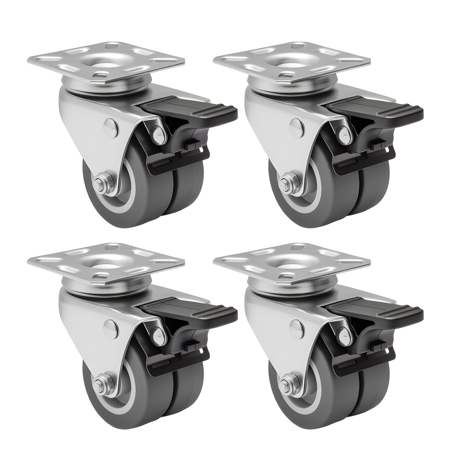 4pcs Casters Wheels 5.08 cm Heavy Duty Swivel Soft Rubber Roller with Brake for Platform Trolley Furniture Wheels