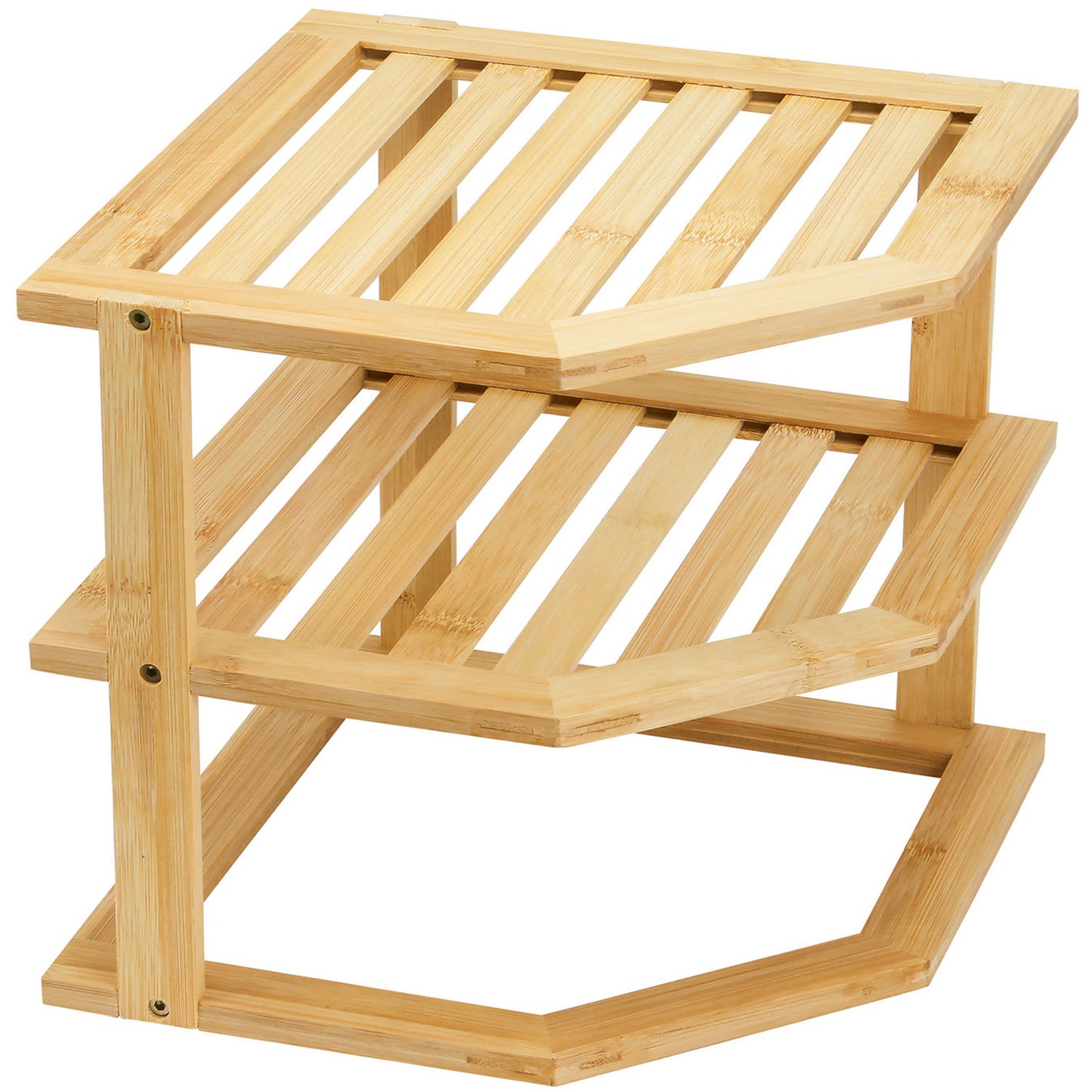 Bamboo Cabinet Shelf Organiser - 3 Tier Corner Shelf for Kitchen & Bathroom Countertop Cabinet Organiser Plate Rack Tidy Cupboard Shelf Insert Storage Organisation