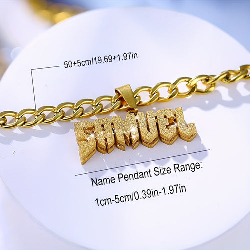 Custom Name Double Layer Necklace 304 Stainless Steel Detachable Cuban Chain 3D Fashion Hip Hop Style Blingbling Pendant Men's Jewelry Personalized Gift for Him Couple Necklace Father's Day Gifts for Dad
