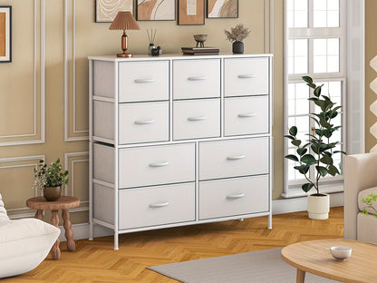 A 10-Drawer Dresser Featuring a Robust Metal Structure, MDF Wood Surface, Fabric Drawers, Adjustable Legs, And Anti-Tip Safety Measures - Perfect for Organizing Storage in a Bedroom, Closet, Living Room, Or Office