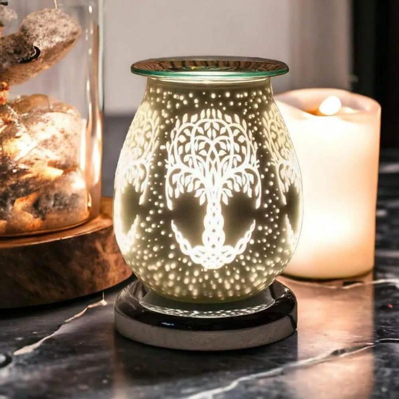 White Satin Tree Of Life Aroma Touch Lamp Wax Tart Warmer and Oil Burner Fragrance Diffuser