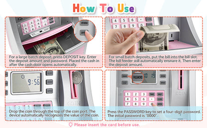 Password Protected ATM Bank Toy - Secure Savings Piggy Bank for Kids, Perfect Birthday, Christmas, Halloween Gift for Boys and Girls