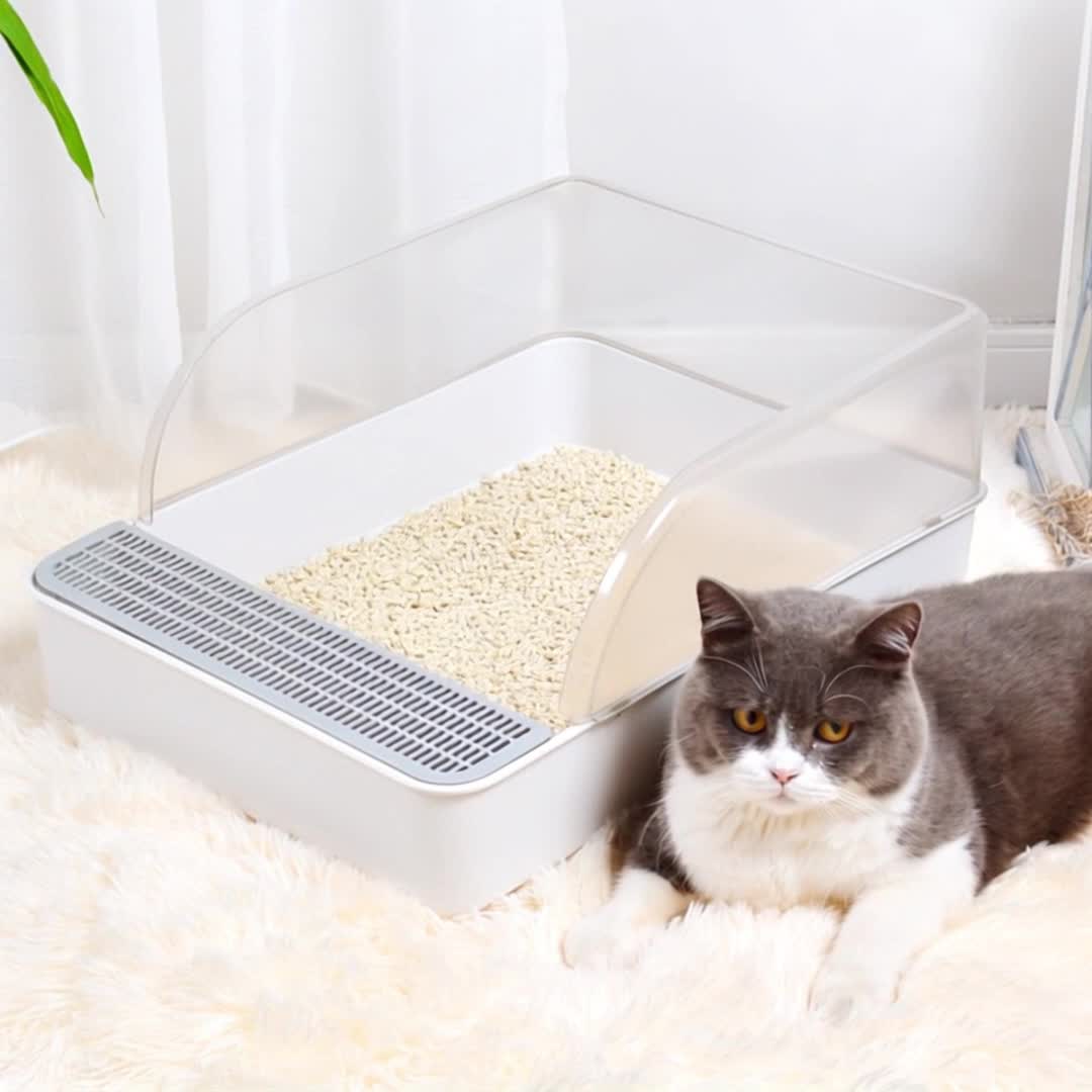 51cm Extra Large Open Cat Litter Tray High Sided Deep Jumbo Rim Pan Box Loo Toilet Large Cat Litter Tray Box, Cat Litter Box Cat Toilet Tray Anti-Splash Non Slip High Sided Deep Toilet Loo Adult Cats Kitten Pan Pet Loo Easy Cleaning | Pet Toilet, White