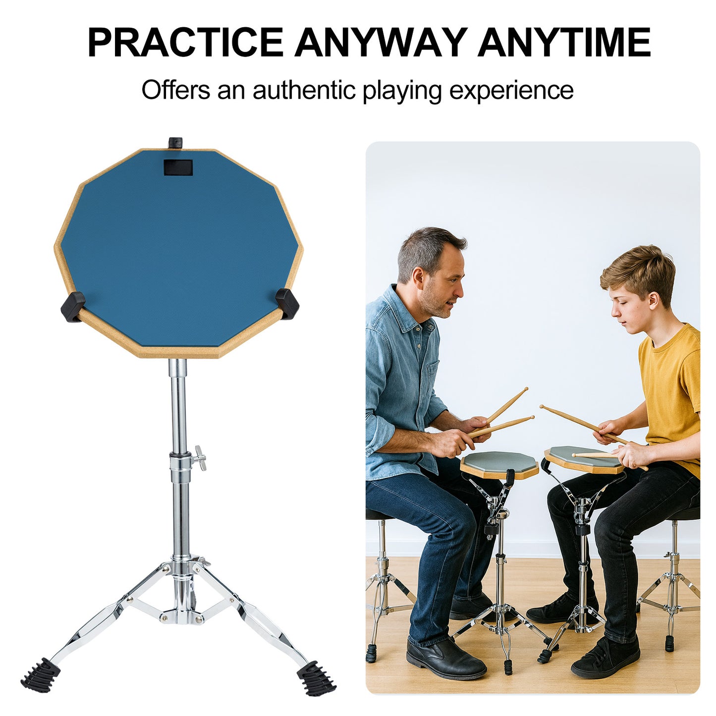 Drum Pad, 6-Inch Double Sided Drum Practice Pad with Stand Silent Snare Drum Training Kit