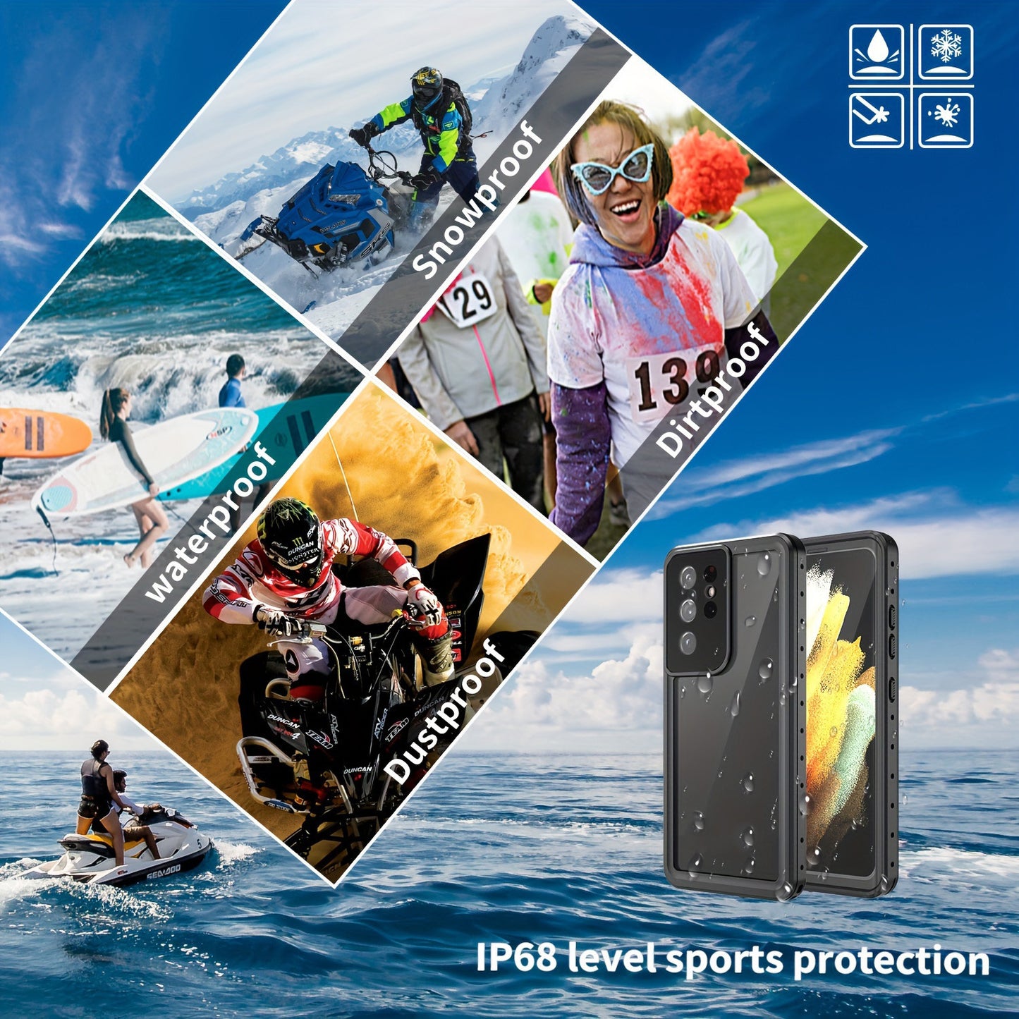 Waterproof Case For Samsung Galaxy S21 FE S21 Plus S21 Ultra 5G Full Body Protection Anti-Drop, Dustproof And Snowproof Built-in Screen Protector Phone Case