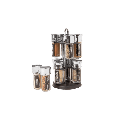 FabFinds Everyday 12 Herbs & Spices Rotating Rack Pre Filled Spice Jars Carousel Stand Complete Kitchen Seasoning Gift Set Stylish Countertop Storage for Everyday Cooking