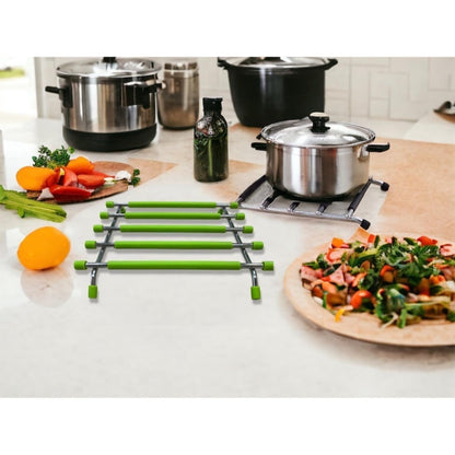 2pack Kitchen Trivet Stand with Anti Slip Base Stainless Steel Trivets for Kitchen Worktops, Hot Pans, Hot Trays & Plates Stand Heatproof Kitchen Accessories Table Mats Placemats (Black (pack of 2))