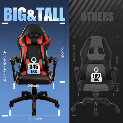 【Gaming Chair】 Ergonomic design Office Chair, height adjustable office chair, Lumbar Support+ headrest, 90° - 135° reclining gaming chair, white, red, gray