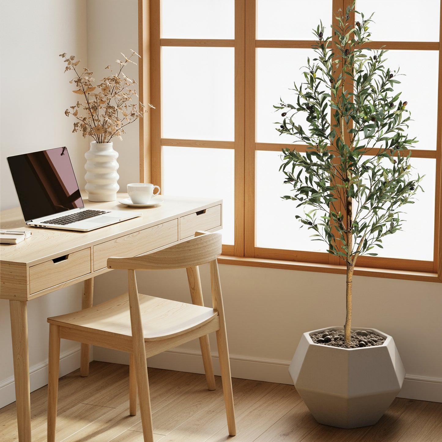 6FT/180cm Artificial Olive Tree Artificial Plant Large Artificial Plant Decoration Indoor Outdoor Home Office Kitchen Living Room Patio Garden Modern Decoration Best for Promotional Housewarming Halloween, Christmas Gift for Keeping Birds and Cats and Oth