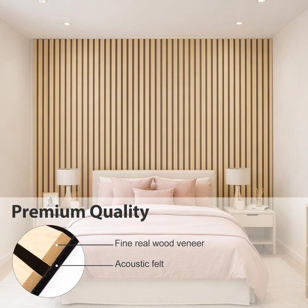 2 Pack 120x32cm Wood Slat Wall Panels, Foldable Acoustic Sound Proofing Panels with Felt Backing for Home Bedroom TV Feature Wall