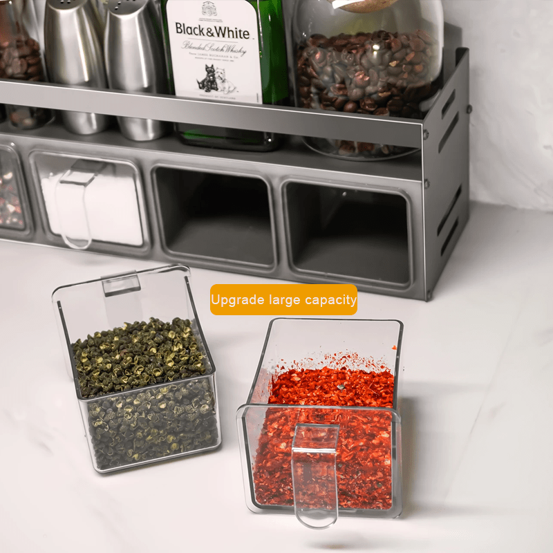 3/4/5-Compartment Seasoning Containers Kitchen Seasoning Storage Rack Spice Rack Organizer for Kitchen Countertop, 1 SET Stainless Steel Adjustable Wall Mounted Spice Storage ith Removable Containers and Seasoning Boxes -Halloween Ideal for Christmas Gift