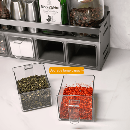 3/4/5-Compartment Seasoning Containers Kitchen Seasoning Storage Rack Spice Rack Organizer for Kitchen Countertop, 1 SET Stainless Steel Adjustable Wall Mounted Spice Storage ith Removable Containers and Seasoning Boxes -Halloween Ideal for Christmas Gift