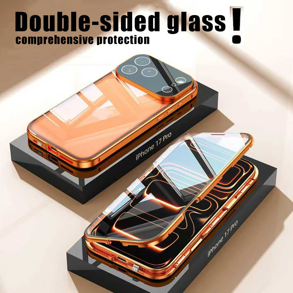 Phone Case - Magnetic HD Phone Case for Iphone 17 Pro Max with Tempered Glass Screen Protector Aluminum Alloy Frame Double-Sided Thickened Glass Enhanced Protection