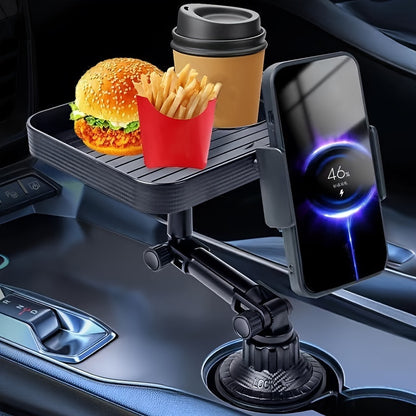 3-in-1 Car Cup Holder Tray with Phone Mount - Space-Saving Drink & Food Organizer for Vehicle Interior