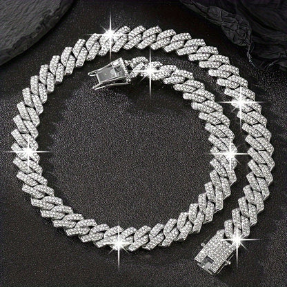 2pcs/set Necklace+bracelet Luxury Set Domineering Y2K Cuban Lozenge Link Chain Necklace, Hip Hop Miami Unisex Necklace, Rapper Necklace Jewelry, Trendy Accessories Encryption style