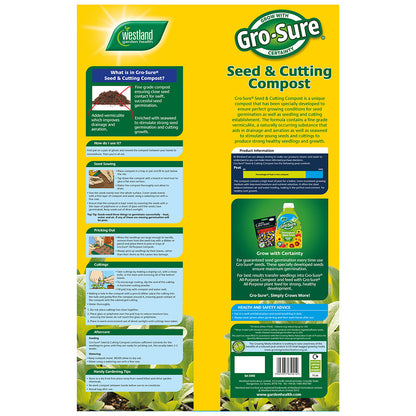 Westland Gro-Sure Seed & Cutting Compost 10L 20L Super Fine Grade Soil Creates Healthy Abundant Plants For Garden Potting Plants Tubs Planting Enriched With Seaweed Nutrients for Healthier Plants Added Vermiculite Maximum Root Growth 10 Litres 20 Litres