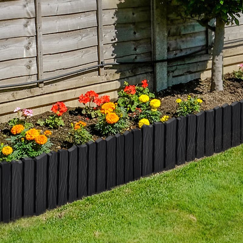 Plastic Lawn Edging Flower Bed Edge Grass Border Garden Fence Mowing Barrier Garden Palisade Imitation Wood Grain Look with 10Cm Tips 13Cm Height, for Garden, Path, Pavement, Farm, Courtyard, Pack of 4/ 8, Anthracite/ Brown/ Gray