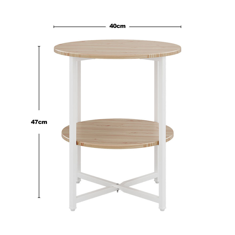 2-Tier Round Side Table - Multi-Level Storage Coffee Table for Plants/Lamps, Space-Saving Sofa/Bedside Organizer (15.75×15.75×18.5")