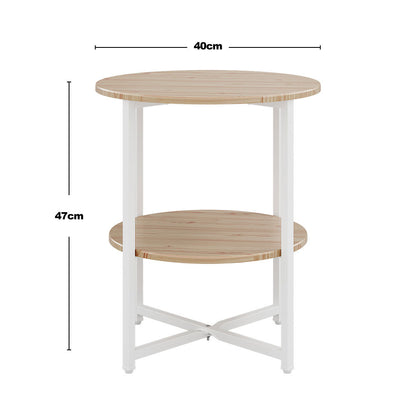 2-Tier Round Side Table - Multi-Level Storage Coffee Table for Plants/Lamps, Space-Saving Sofa/Bedside Organizer (15.75×15.75×18.5")