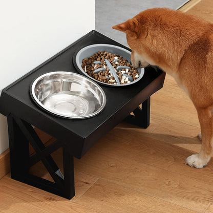 Elevated Dog Bowl Stand Height-Adjustable – Raised Feeder with Stainless Steel & PP Bowls for Small, Medium & Large Dogs, Anti-Slip Feeding Station, 45x26x27.5cm, Black