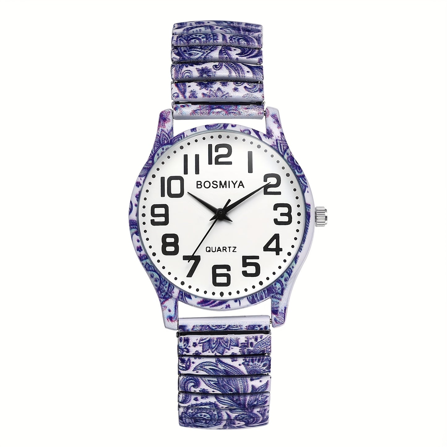 Bohemian Women'S Stretch Watch, Analog Quartz Wristwatch, Large Arabic Numerals Scale, Clear And Easy to Read, Round Case, Printed Decorative Stainless Steel Strap, Suitable for Casual, Business Wear, Mother'S Day Christmas Birthday Gift