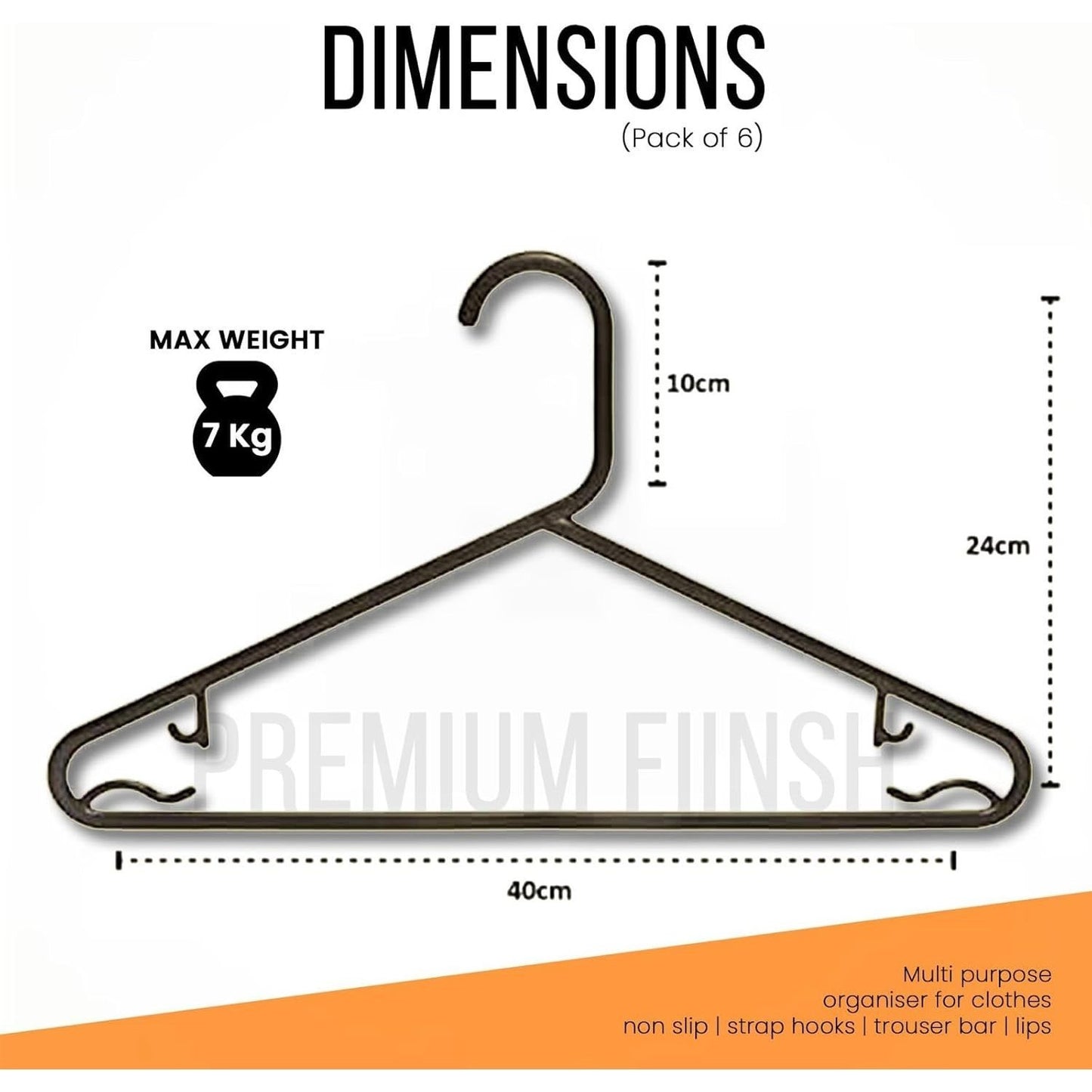 STL Adult Plastic Coat Hangers (60pcs/Black) - Premium Space-Saving Wardrobe Organizer with Strap Hooks and Secure Lip