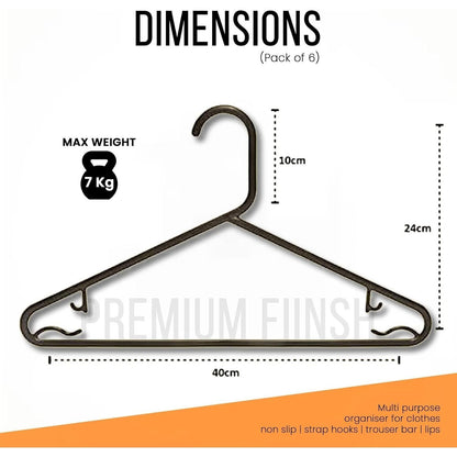 STL Adult Plastic Coat Hangers (60pcs/Black) - Premium Space-Saving Wardrobe Organizer with Strap Hooks and Secure Lip