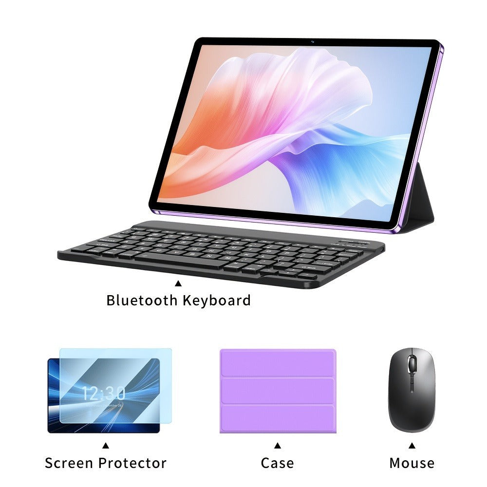 UXD A5 Android 15 Tablet 10.1 Inch 512GB ROM 16GB RAM LTE WiFi 6000mAh with Keyboard Mouse Stylus Case – 1TB Expandable HD Display Purple Grey Blue