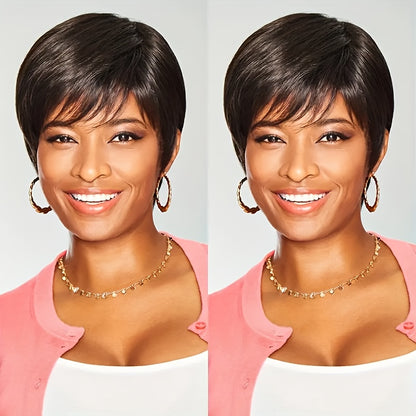Short Pixie Cut Human Hair Wig - 180% Density Glueless Rose Net Cap, Straight Machine-Made Black Basic Style for Women, Daily Wear & Special Occasions, Short Hair Wig, Occasion Hairpiece, Sleek Hairpiece, Secure Fit Cap