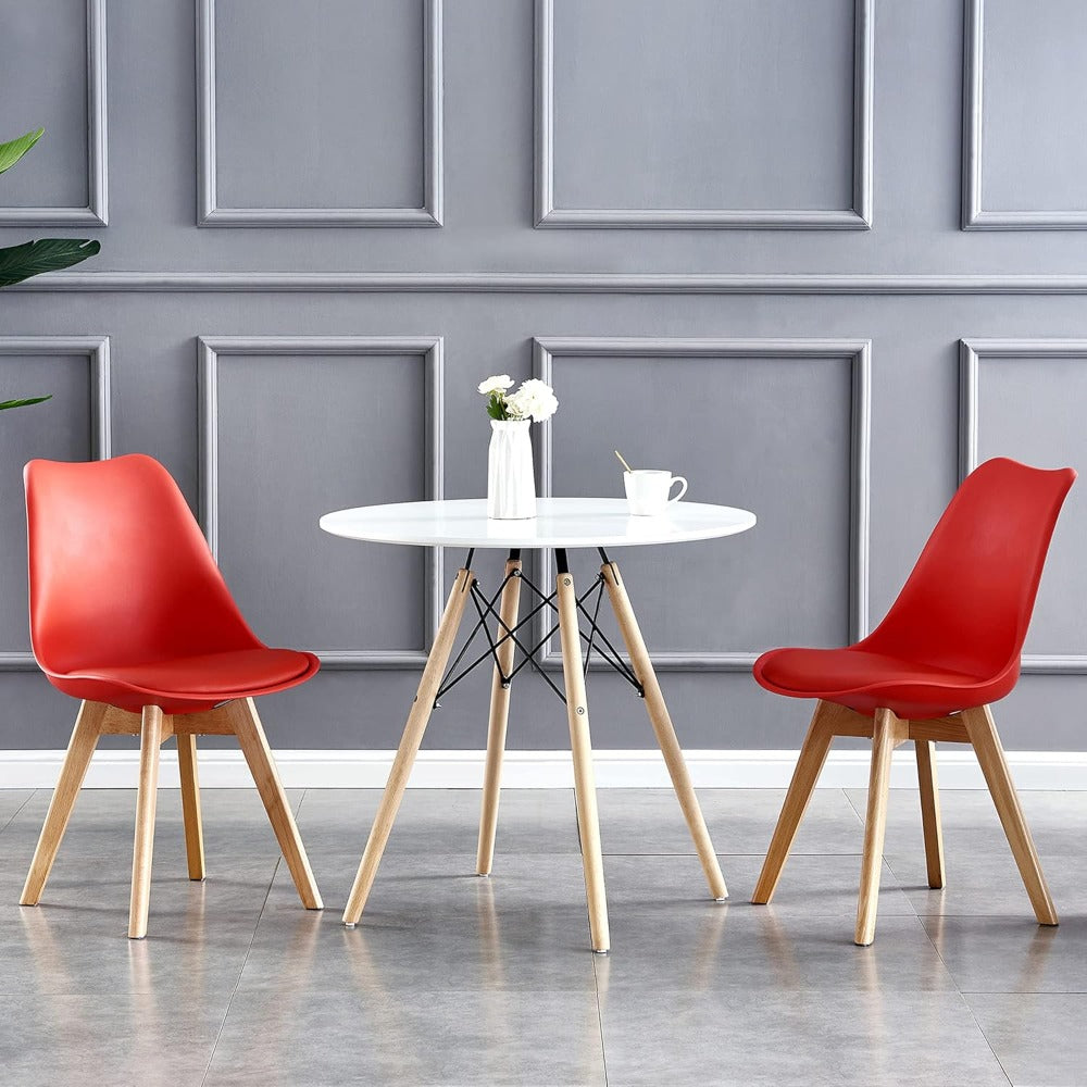 Set of 2 Retro Dining Chairs with Wooden Legs & Cushion Pad – Ergonomic Curved Backrest, Faux Leather Seat, 10 Colours, 120kg Capacity for Home, Office & Lounge