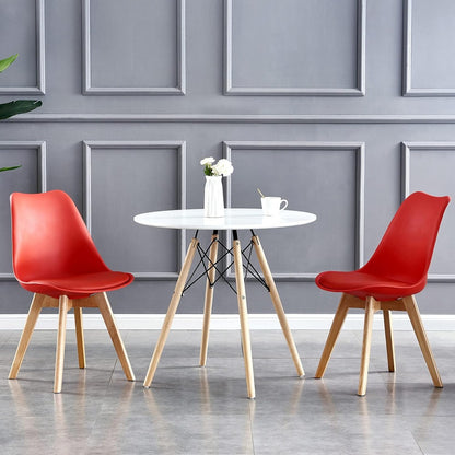 Set of 2 Retro Dining Chairs with Wooden Legs & Cushion Pad – Ergonomic Curved Backrest, Faux Leather Seat, 10 Colours, 120kg Capacity for Home, Office & Lounge