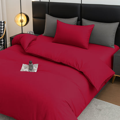 4pcs Brushed Solid Color Duvet Cover Set, Ultra-Soft & Breathable Microfiber, Includes 1pc Duvet Cover, 2pcs Pillowcases, 1pc Fitted Sheet, Single, Double, King, Super King Sizes