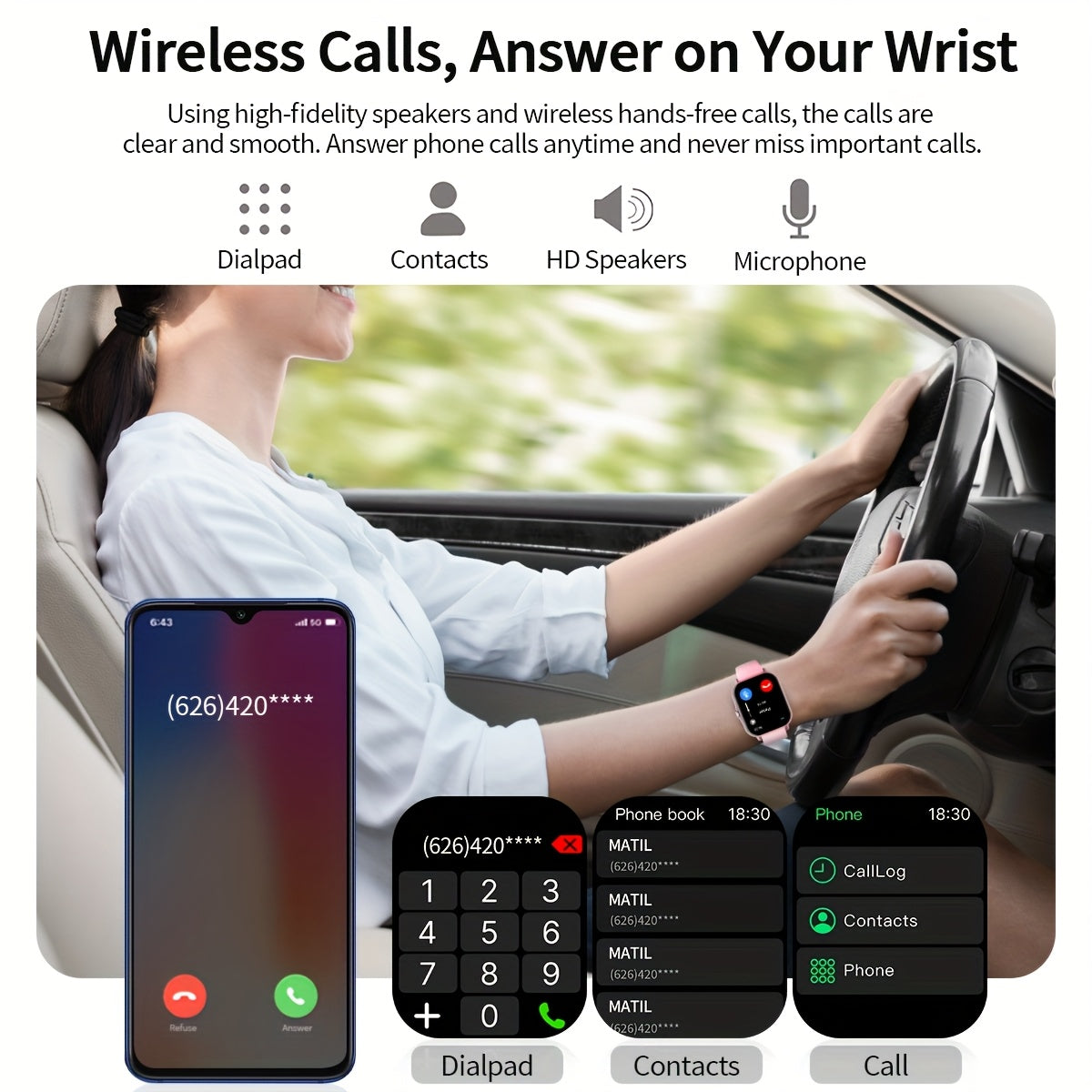 1.83-Inch Smart Watch - Unisex Fitness Tracker - Wireless Calling, Music Play, Weather Forecast - Call Alerts, App Notifications, Versatile Watch Faces - Perfect Gift for Labor Day, Back to School & Christmas - Stylish Sporty Design