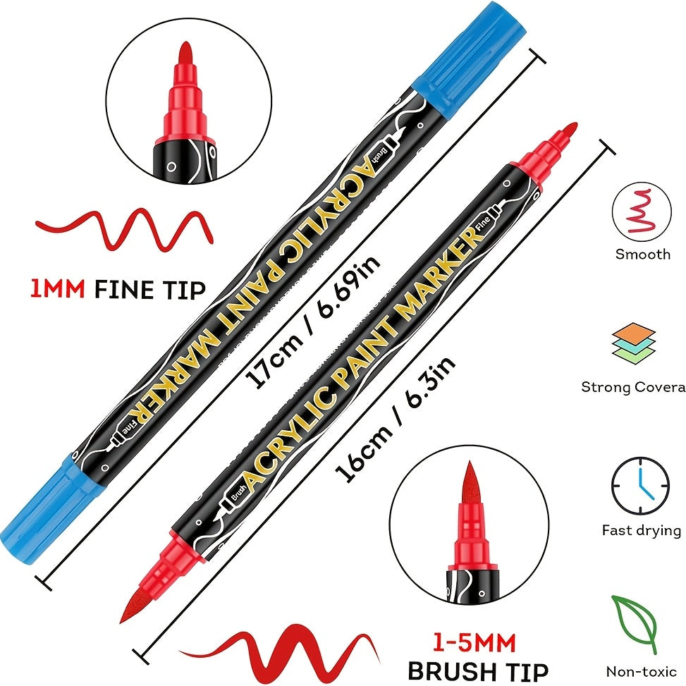 Acrylic Paint Pens Set with Tote Bag – 48 or 72 Dual-Tip Markers for Rock Wood Canvas Glass Ceramic Fabric Stone – Professional Art Supplies for Adults & Kids