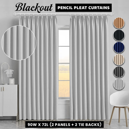 2pcs Premium Blackout Pencil Pleat Curtains – Heavy Duty Thermal Insulated Window Drapes with Matching Ties, Noise Reducing, Energy Saving & UV Blocking, Perfect for Bedroom & Living Room