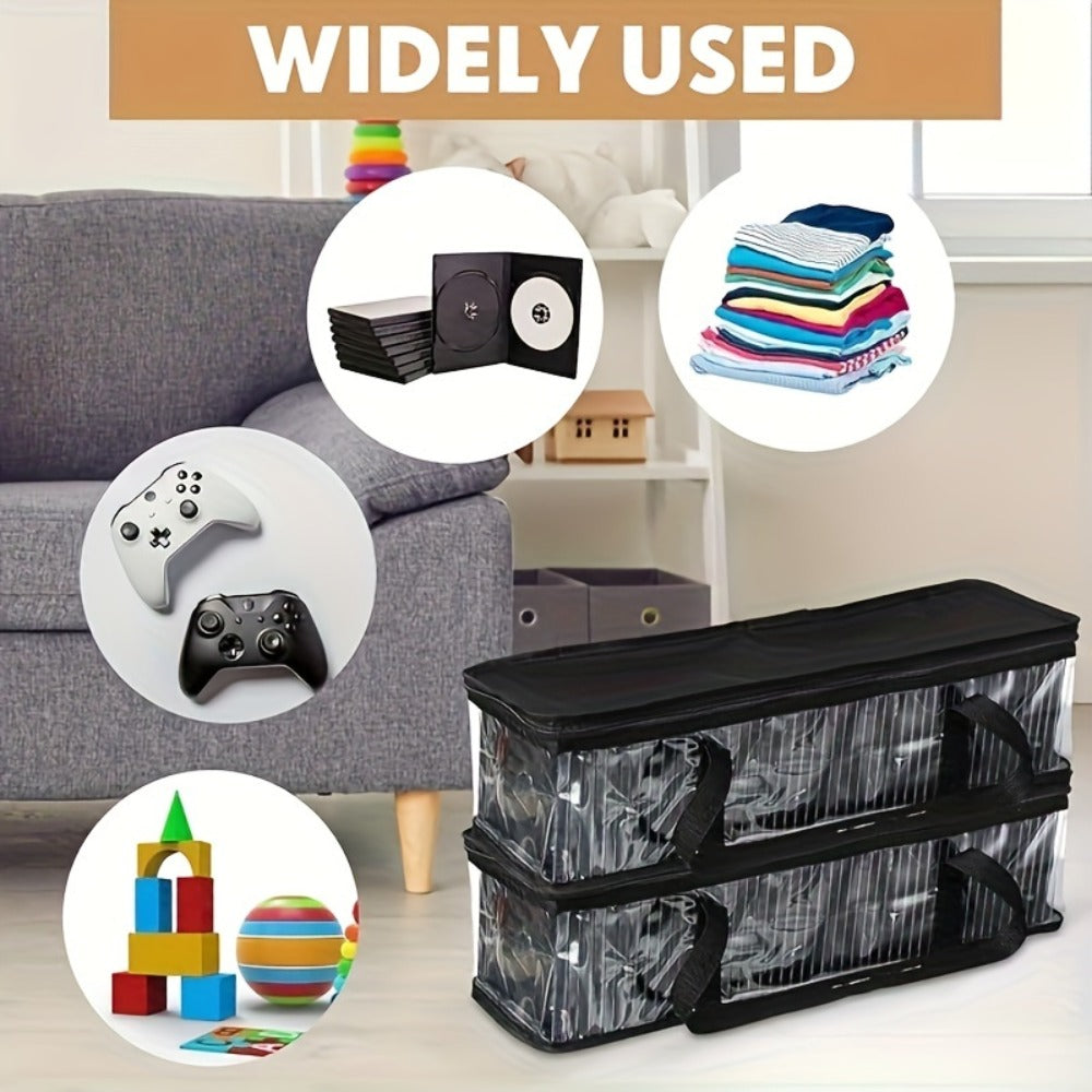 Clear PVC Zippered Media Storage Case - Durable & Protective for CDs, Blu-ray Discs, Movies, VHS Tapes, Video Games, Books, Music - Dust & Moisture Resistant Organizer, Trunks