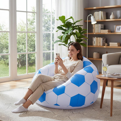 Multicoloured Spherical Outdoor Inflatable Sofa in PVC Material. Lightweight and Portable Home Sofa with Manual Air Pump. Suitable for Living Rooms, Patios, Camping, and Gardens.