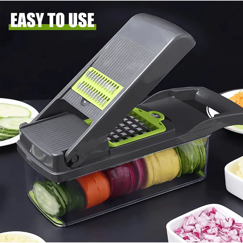 15-in-1 Multifunctional Vegetable and Onion Chopper, Multifunctional Food Grade Cutting Machine with Drain Basket, Carrot and Garlic Chopper with Container - Ideal for Home and Restaurant Use, Kitchen Essentials|Modern Kitchen Tool|Durable Plastic Constru