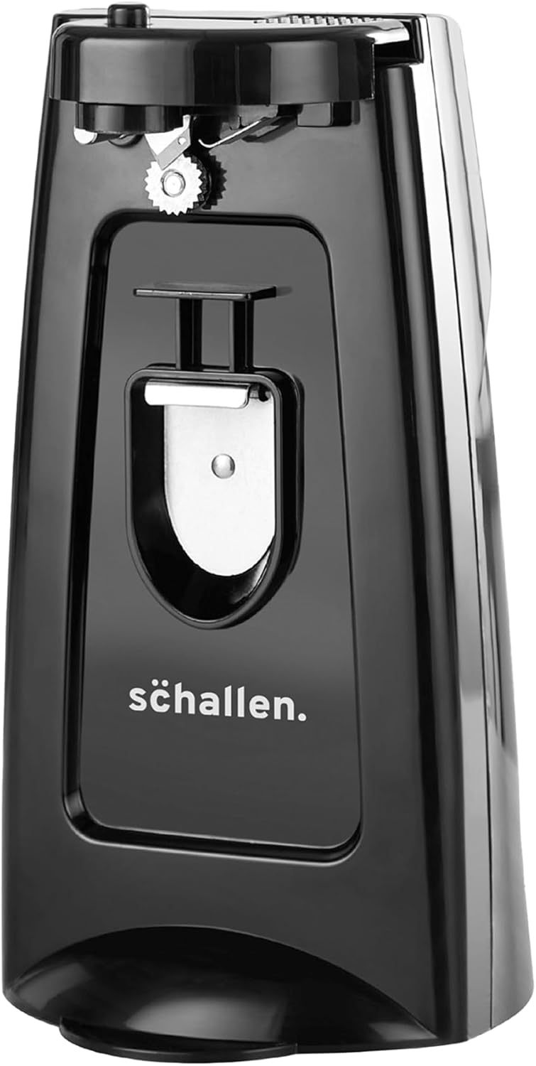 Schallen Electric Can Opener Automatic 3-in-1 Kitchen Appliance with Hands-Free Can Opening, Built-In Bottle Opener & Knife Sharpener | Electric Tin Opener for Easy Opening Cans, Jars, and Bottles | Hidden Power Cord Storage | Stainless Steel Durable Kitc