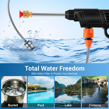 [Wireless Washer] Portable Wireless High-pressure Washer with 2 Battery, Nozzles, Foam Generator, And Hose.Suitable for Yard Cleaning And Car Washing, Handheld Pressure Washer.Wireless Pressure Washer, Outdoor Cleaning, Car Washing Tool, Lightweight Washe