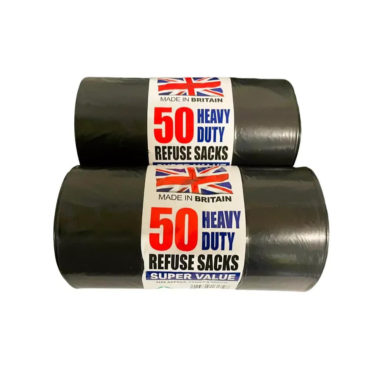 50 Heavy Duty Refuse Sack | Black | 72x85 cm | 75 L | Kitchen Bin Liners | Bin Liner | Bin Bags | Strong Waste Bags | Dustbin Bags Strong House Use