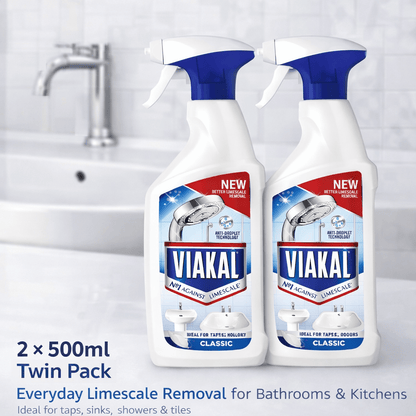 VIAKAL CLASSIC Limescale Remover Spray, 2 x 500ml, Multi-Surface Bathroom and Kitchen Cleaner, Helps Remove Limescale and Watermarks