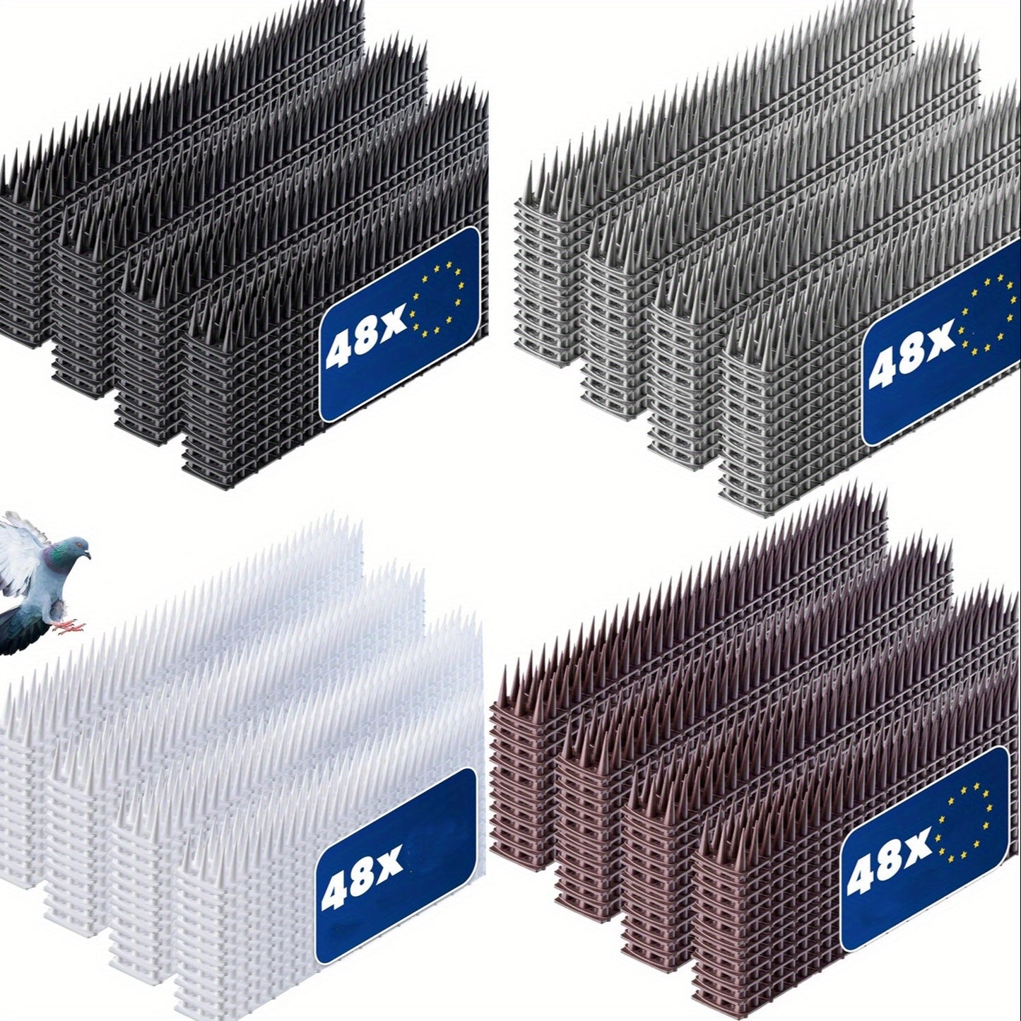 Total 10M 20M Anti Bird Spikes, 24/48pcs 43Cm Wall Fences Spikes for Bird Cat Small Animal Anti Climb Pigeons Deterrent Spikes, Outside Anti Bird Spikes Outdoor to Keep Birds Away