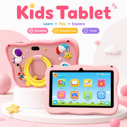 Safe Educational And Entertainment Tablet for Your Children. Android 13, 7-Inch Screen, 4GB (2+2GB Expandable) RAM, 32GB Storage, Wifi, BT, Long-Lasting Battery, And Playful Design with Protective Case. The Perfect Gift to Share New Year'S Joy